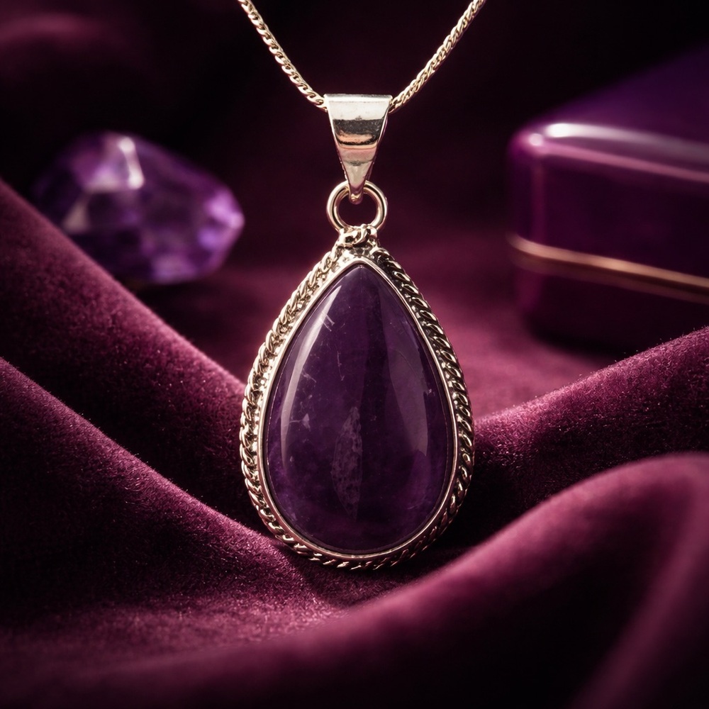 Natural Pear Shaped Amethyst Pendant Necklace